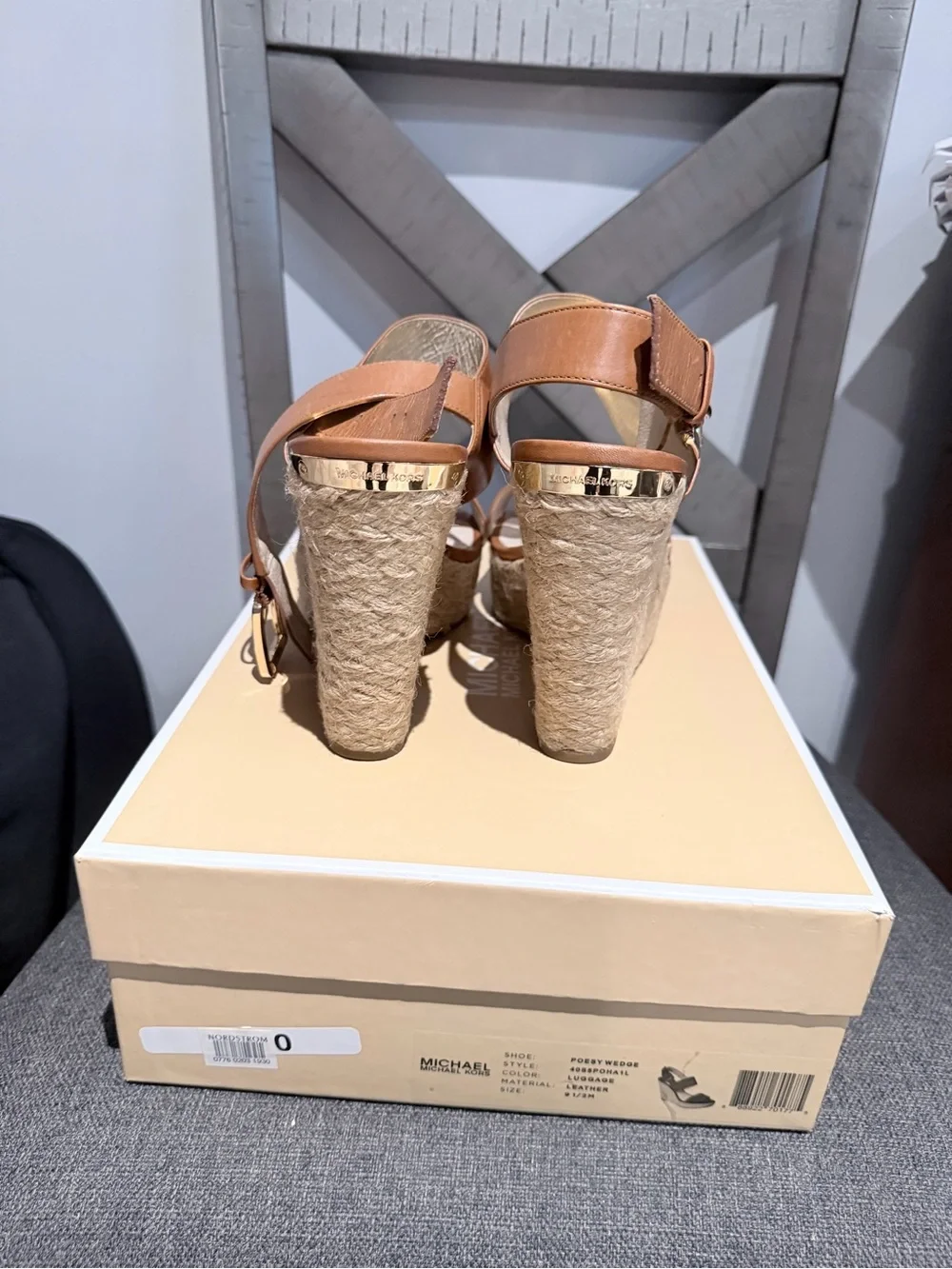 Michael Kors Cognac Leather Espadrille Wedge Sandals